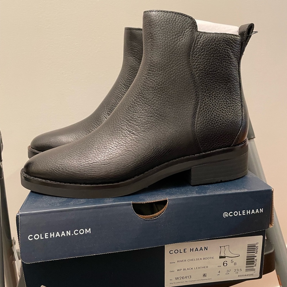 Cole Haan Black Waterproof Leather Chelsie Booties size 6.5B